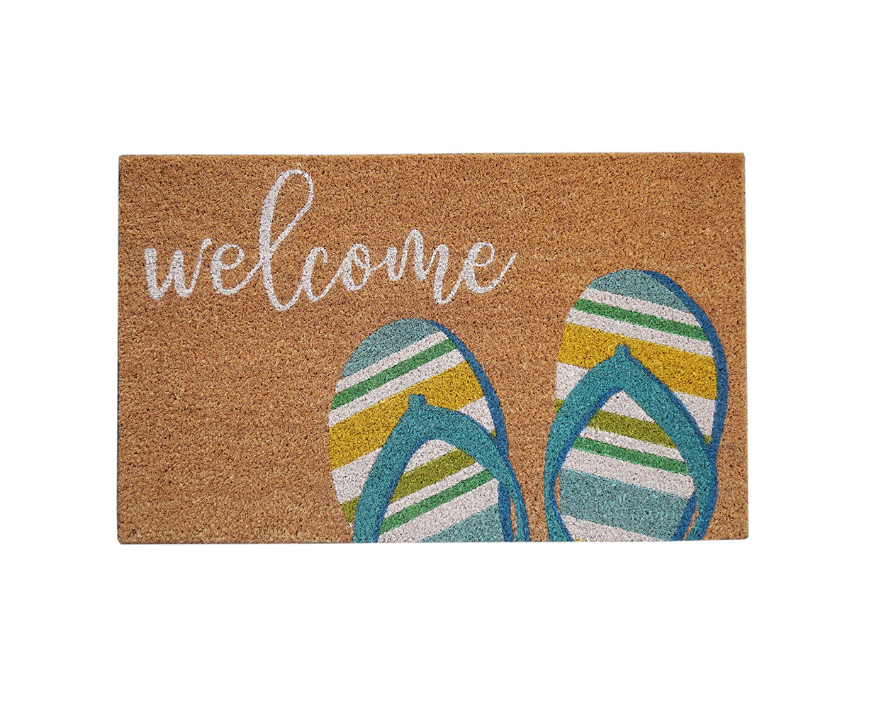 Solemate Latex Backed Coir Aqua Thong 45x75cm Slim Outdoor Stylish Doormat