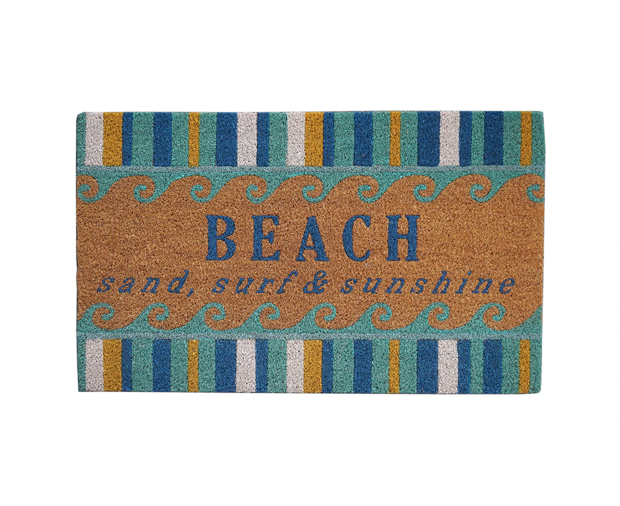 Solemate Latex Backed Coir Aqua Beach 45x75cm Slim Outdoor Stylish Doormat