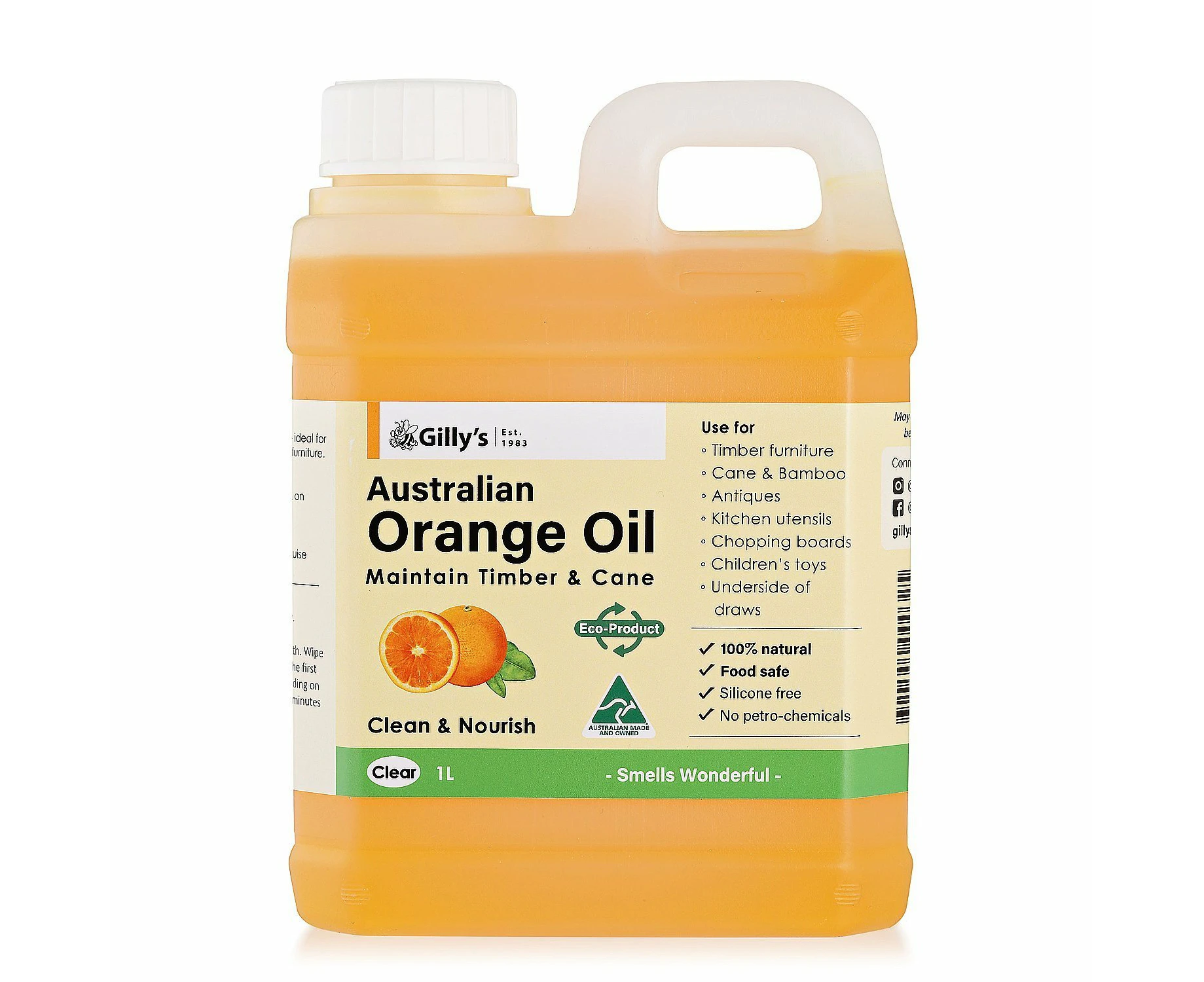 Gilly's Australian 1L Orange Oil Natural Maintenance Polish For Timber & Cane