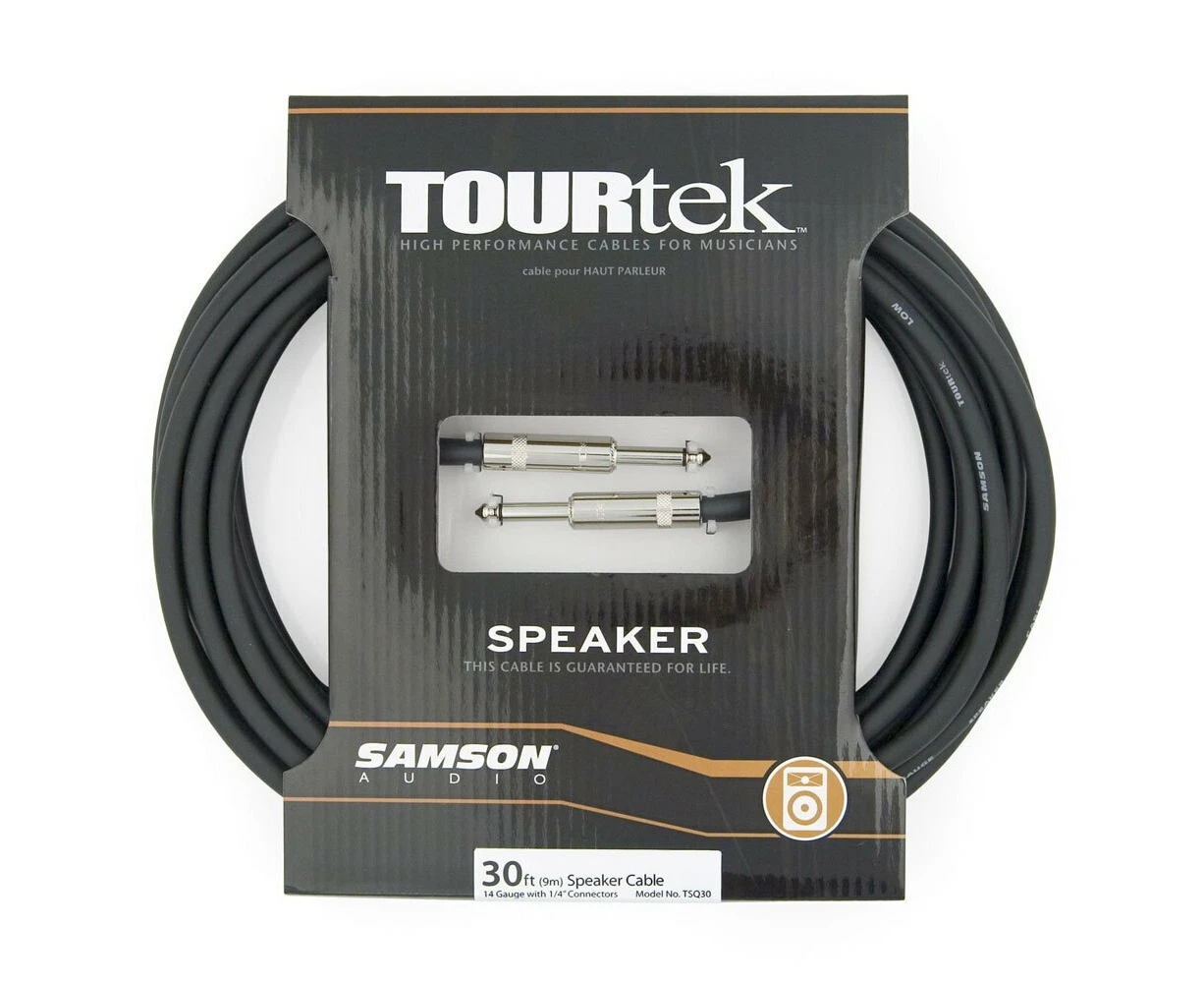 TourTek 9.15m Male Jack Cable Connector Adapter For Speaker Audio System Black