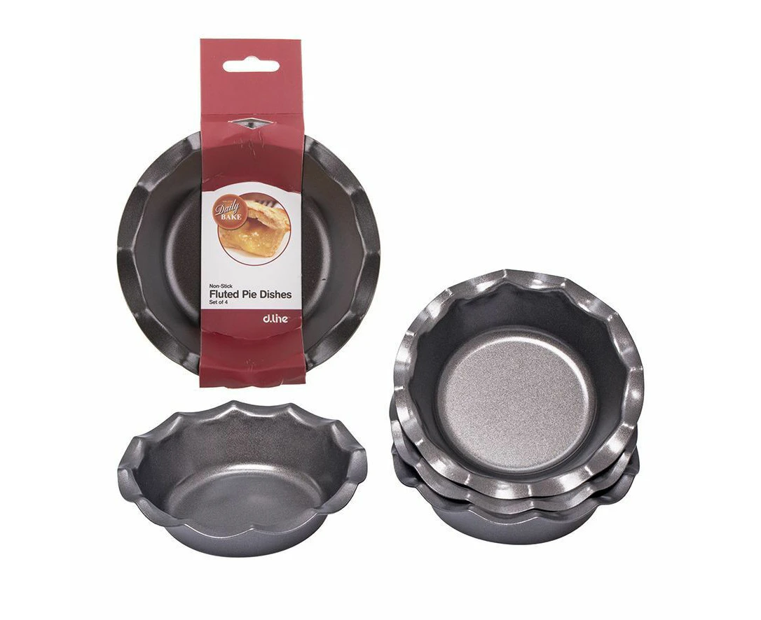 4pc Daily Bake Non Stick Fluted Pie Dish 12.5cm Baking Tin Mould Cup Bakeware