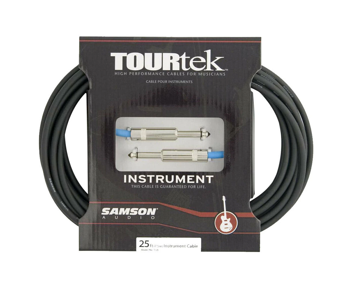 Tourtek 7.6m Instrument Cable Male Jack Lead Connector Extension Cord Black