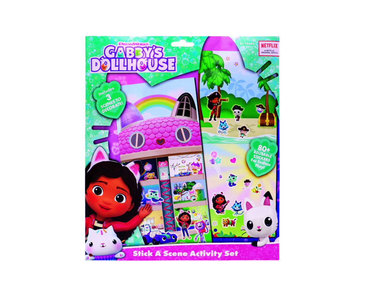 80pc Gabbys Dollhouse Kids Stick A Scene Reusable Stickers Activity Set 3y+