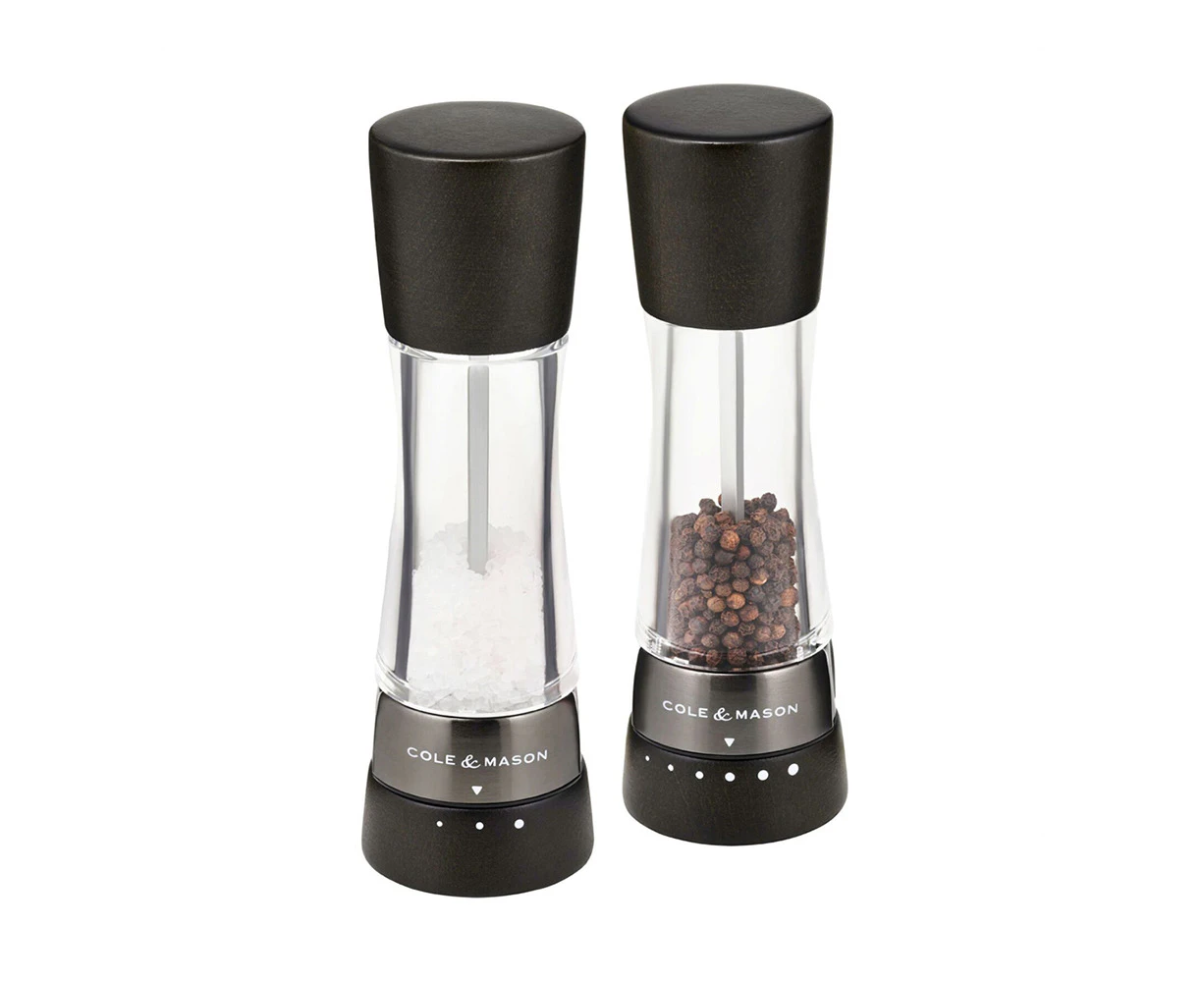 Cole & Mason Derwent 19cm Beech Wood/Acrylic Salt & Pepper Mill Grinder Set BLK