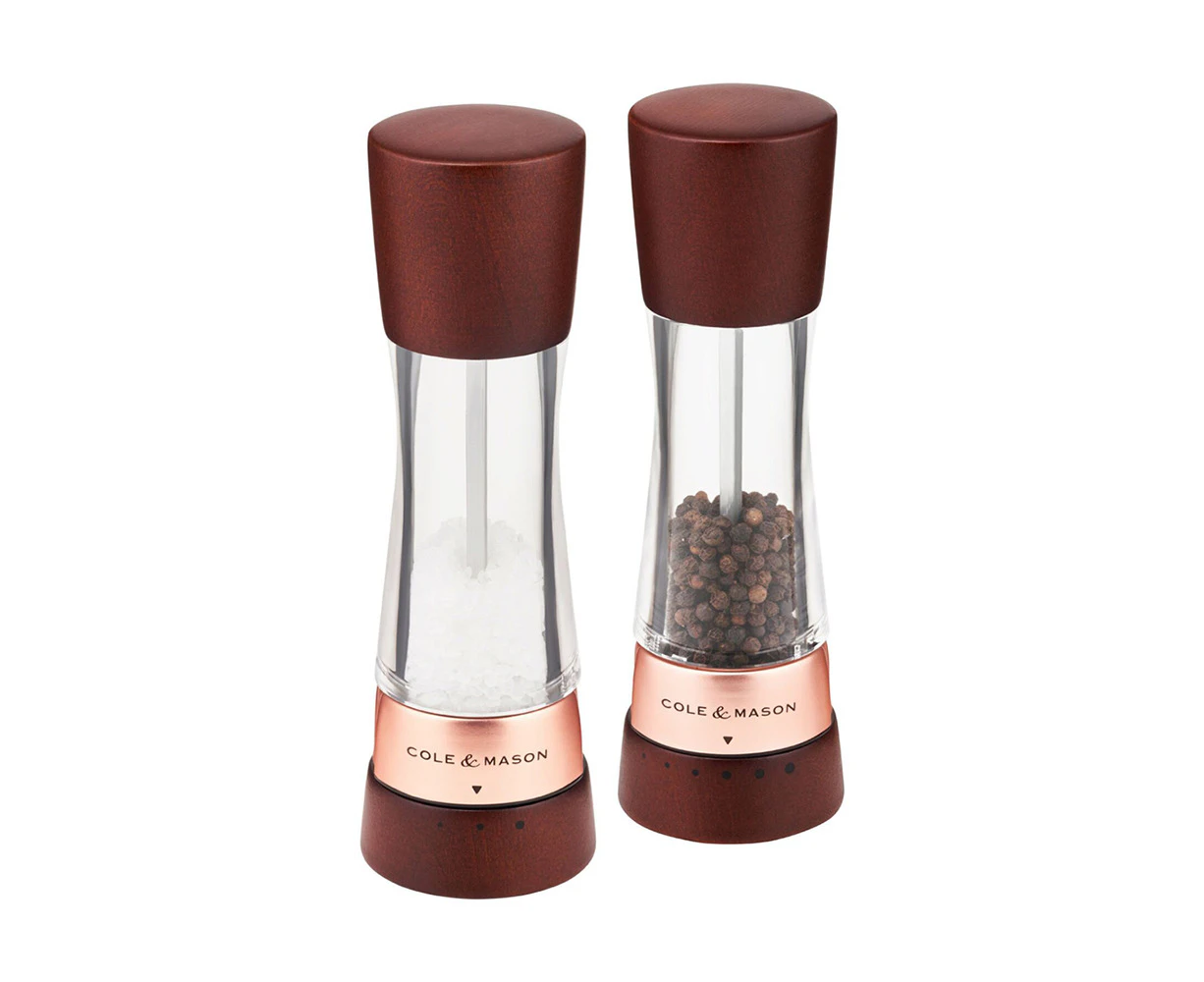 Cole & Mason Derwent 19cm Beech Wood/Acrylic Salt & Pepper Mill Set Rose Gold