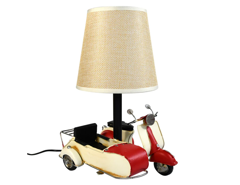 Auto Petit USB LED Desk/Table Lamp Scooter & Sidecar Home Decor 18x26cm Red