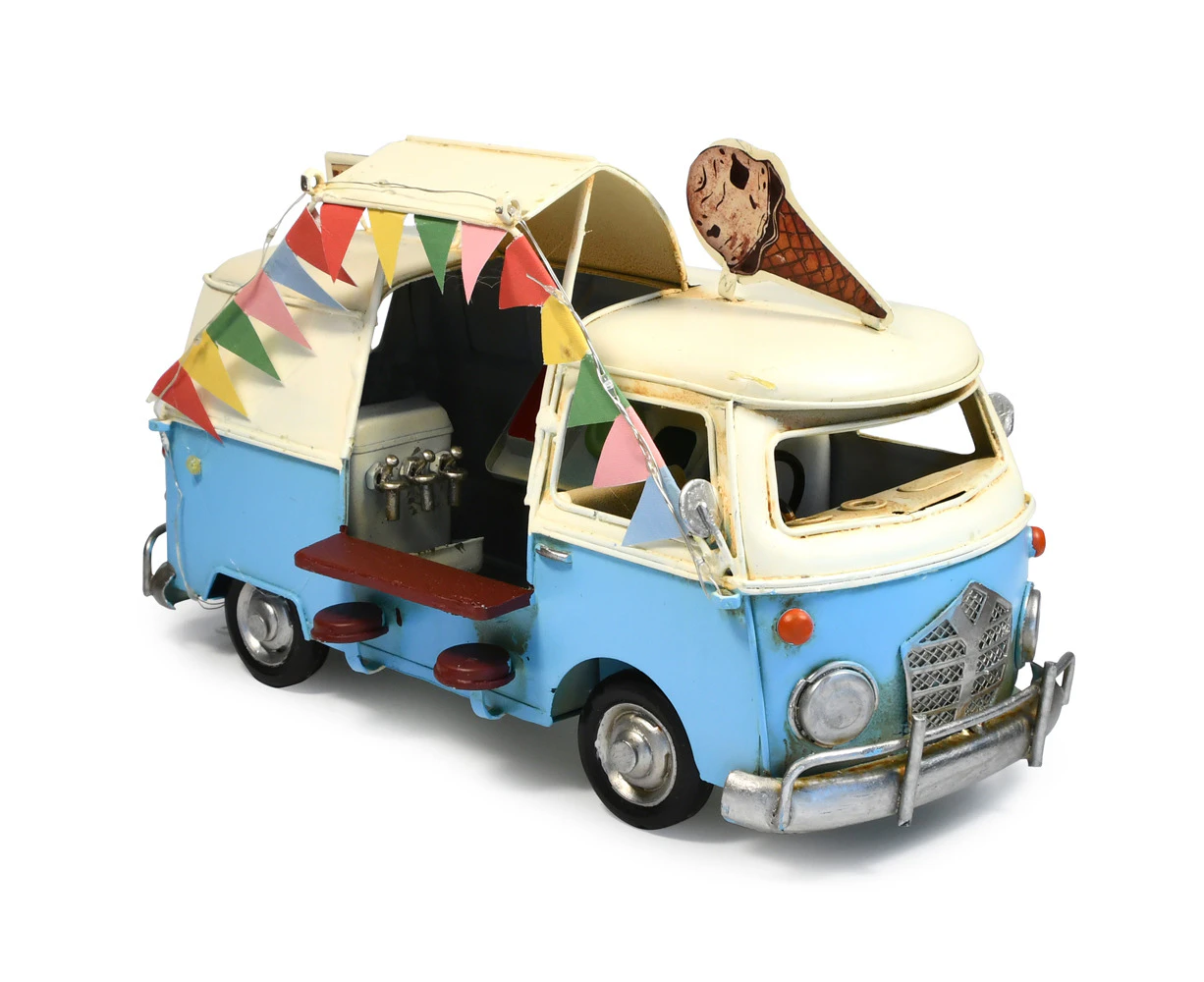 Auto Petit Festoon Lights Ice Cream Van Metal Ornament Retro Home Decor 28x16cm