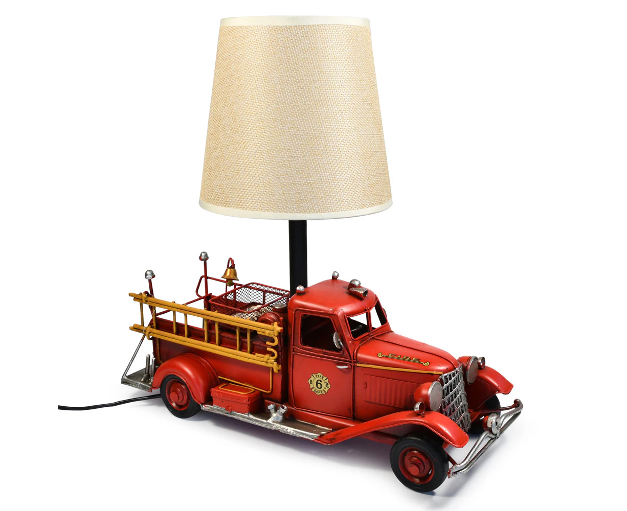 Auto Petit USB LED Desk/Table Lamp Fire Engine Vehicle Home Decor 32x31cm Red