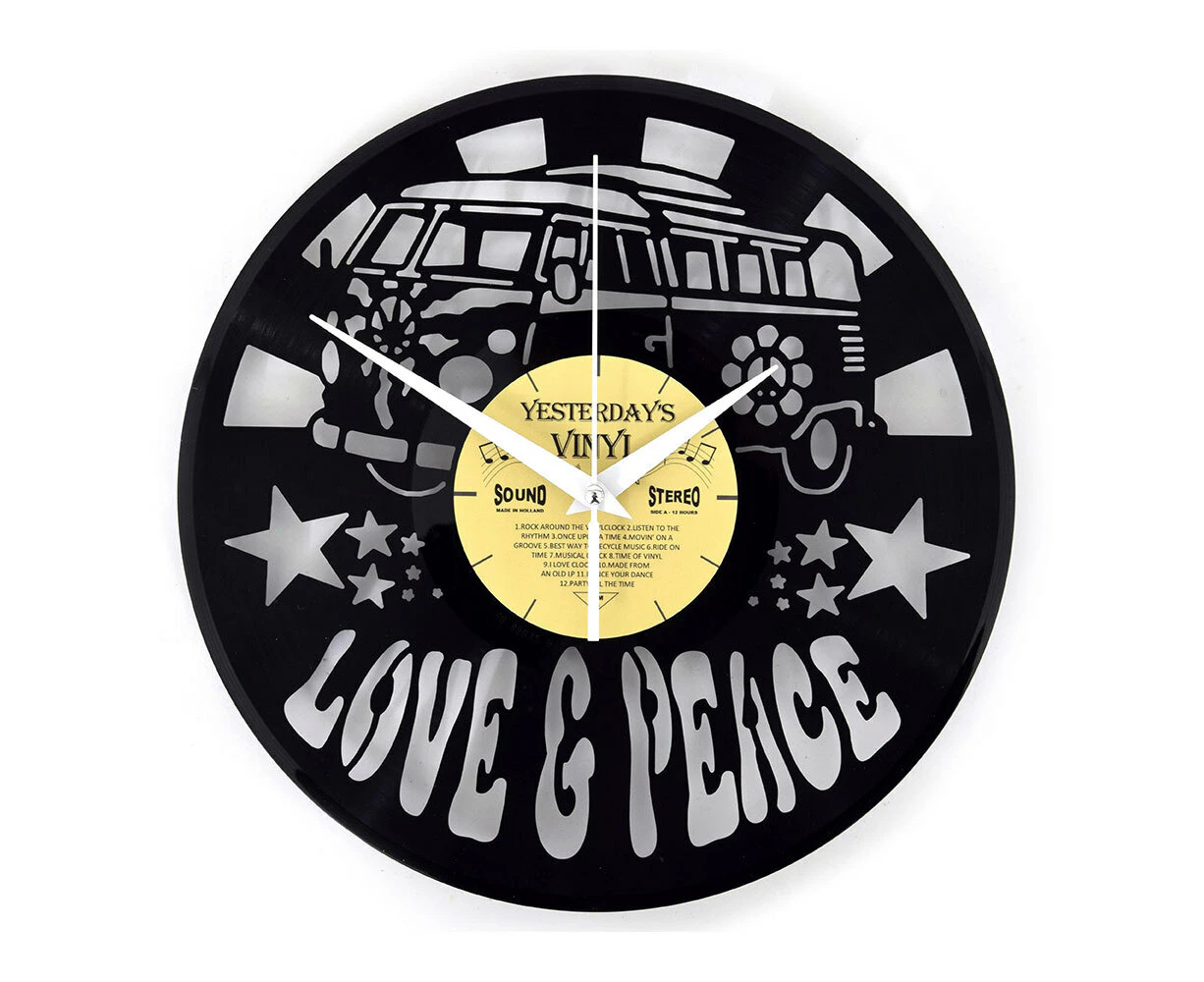 Yesterday’s Recycled Vinyl Music Lover Memorabilia Battery Clock Love & Peace