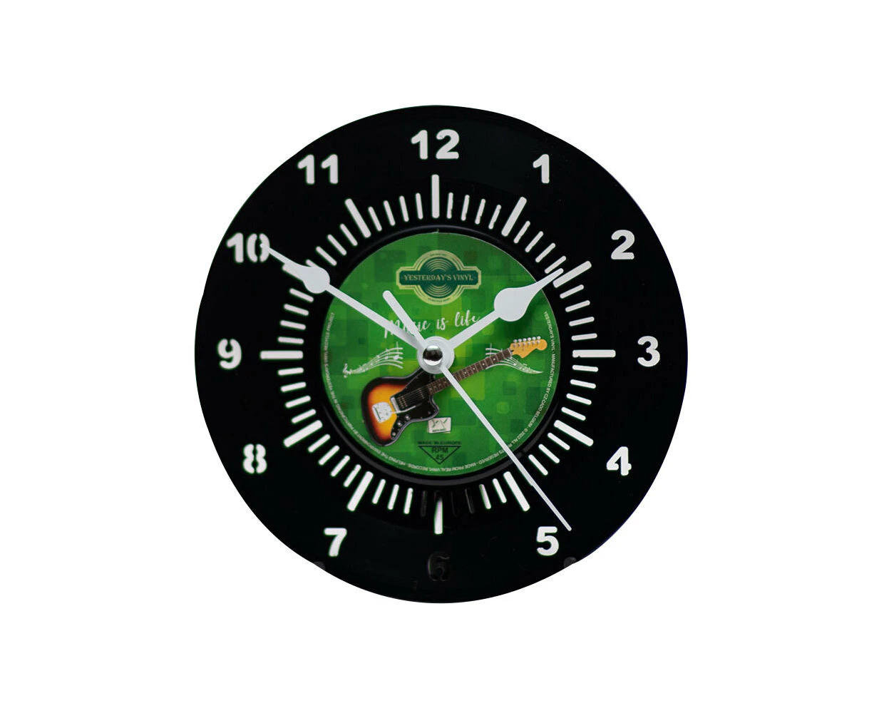 Yesterday’s Recycled Vinyl Battery Deskclock Guitar Music Is Life 18cm