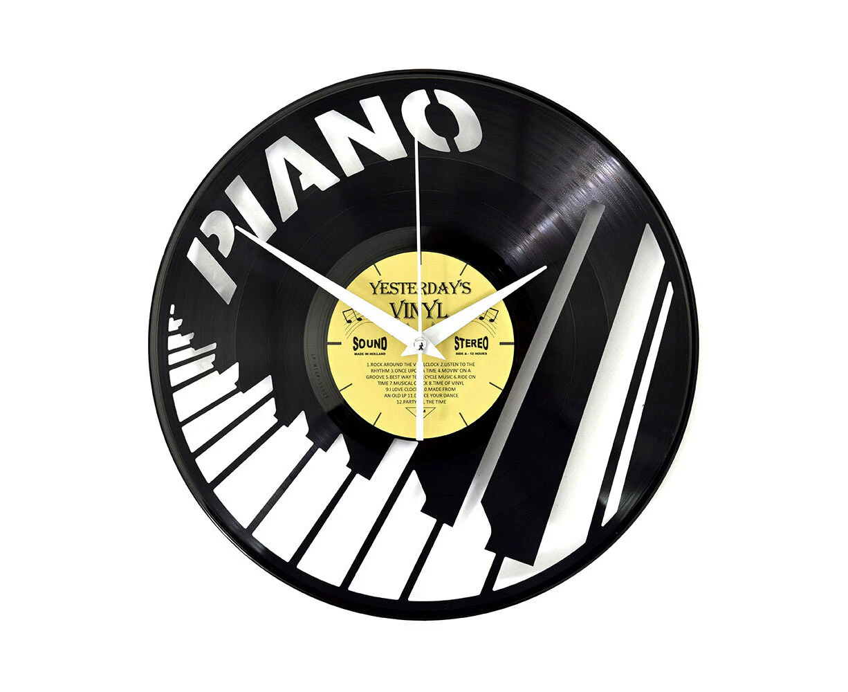 Yesterday’s Recycled Vinyl Rock Music Lover Memorabilia Battery Clock Piano