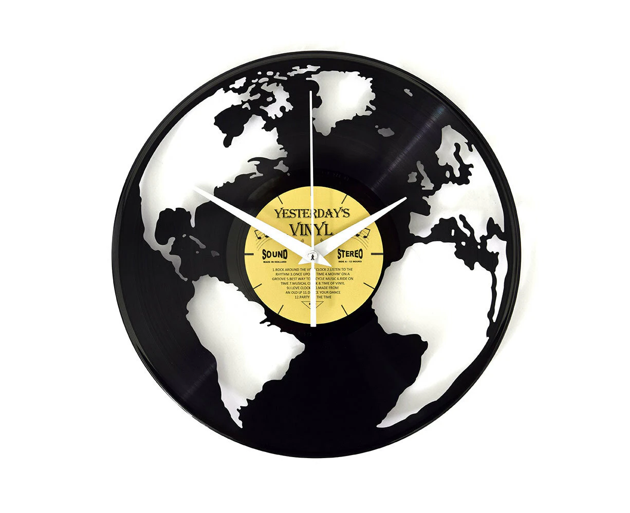 Yesterday’s Recycled Vinyl Music Lover Memorabilia Battery Clock World Globe