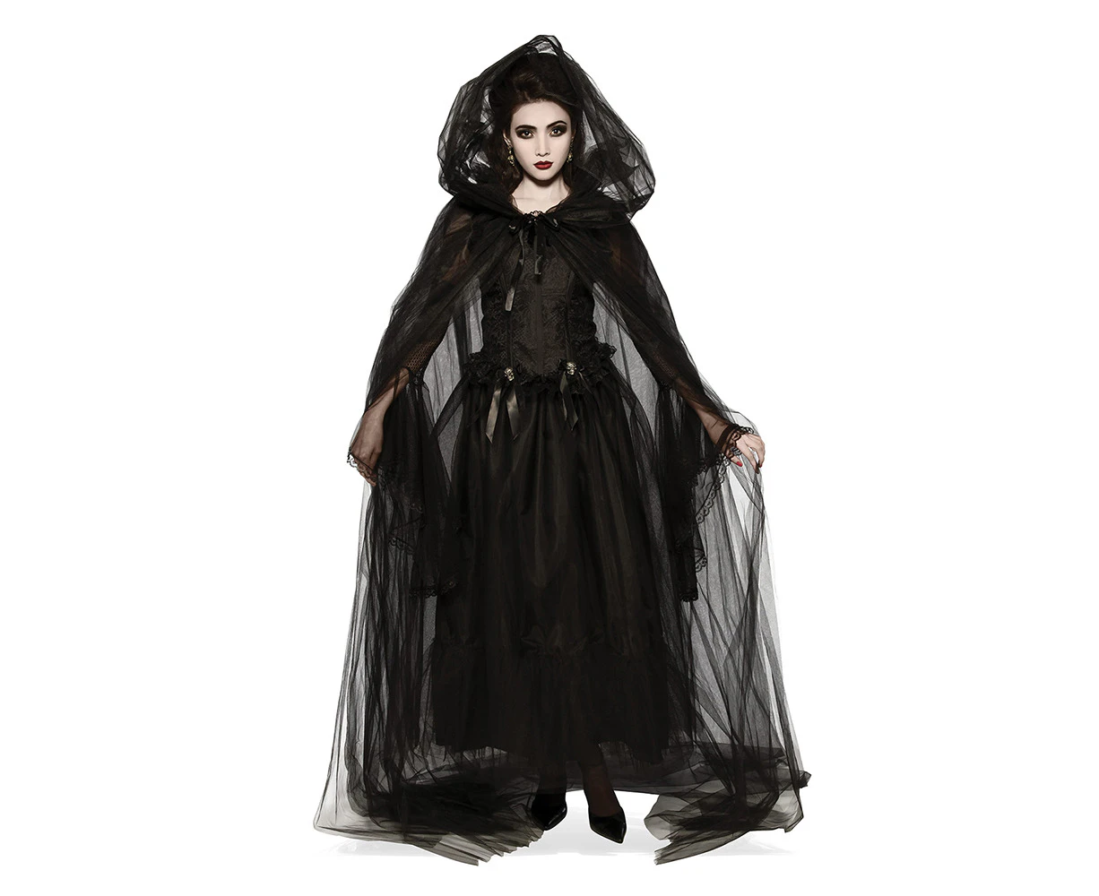 Hooded Cape Women's/Ladies Witch Halloween Party Costume Standard Size Black