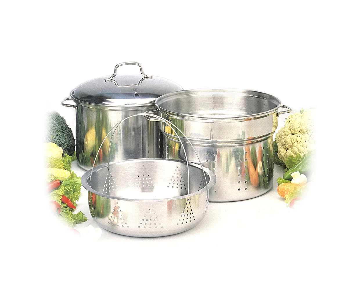 4pc Stainless Steel 7.6L Stockpot Food Steamer Basket & Strainer Colander Pasta