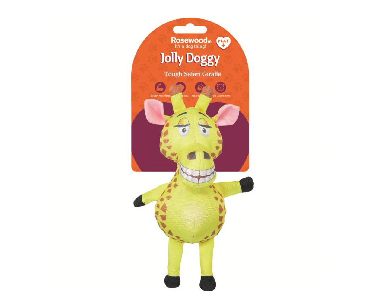 Rosewood Jolly Doggy Tough Safari Giraffe Plush Dog Toy Interactive Play Yellow