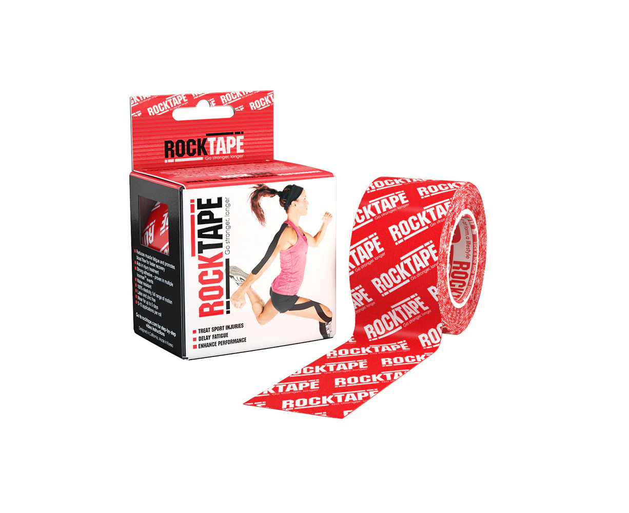 Rocktape Water Resistant 5cmx5M Sport Injury Roll Tape Hypoallergenic Red logo