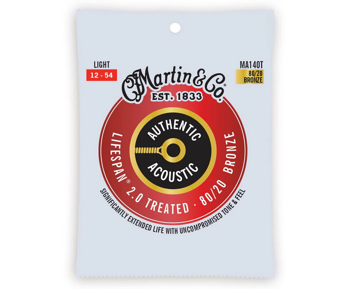 Martin Guitar Authentic Acoustic Treated Strings 80/20 Bronze MA140T Light Gauge