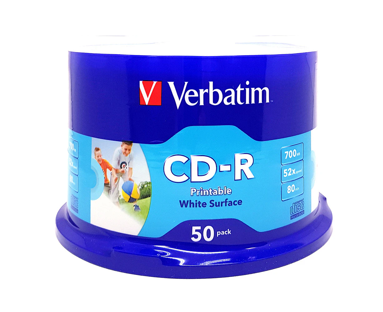 50PK Verbatim CD-R 700MB/80min 52x White Printable Inkjet Recording Blank Disc