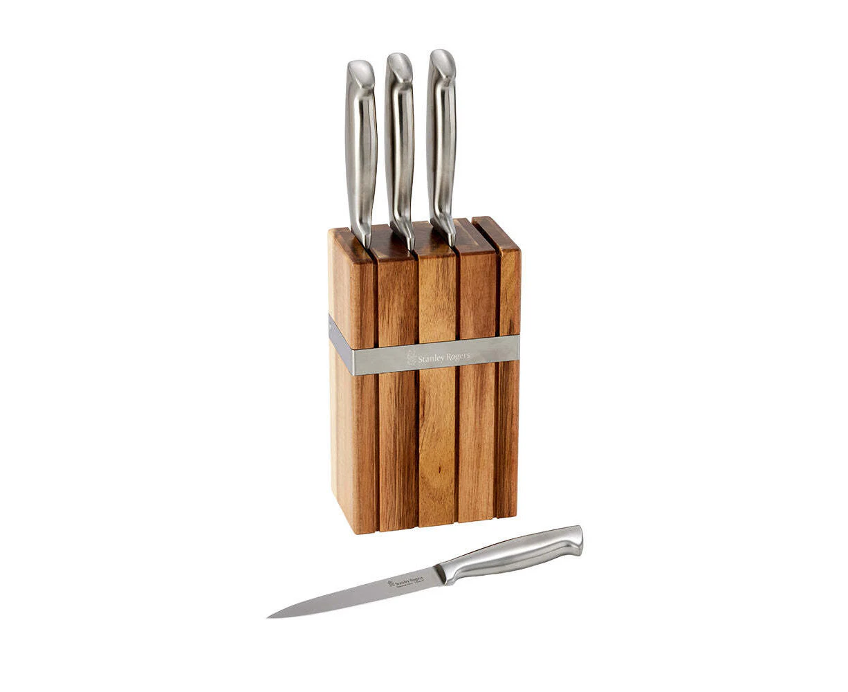 Stanley Rogers Banded Stripe Stainless Steel Kitchen Chef Knife Block 5pc Set