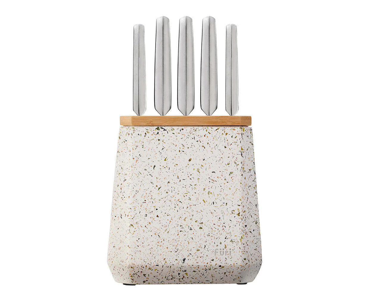 6pc Furi Cook/Chefs Knives & Stone Block Set Kitchen Utensil Olive Terrazzo