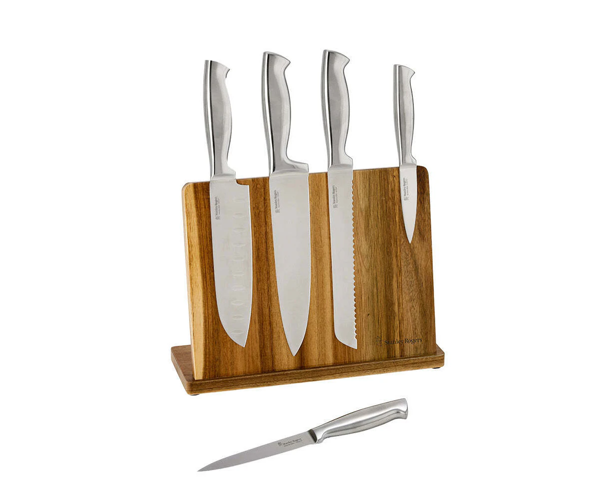 6pc Stanley Rogers Magnetic Stainless Steel Kitchen Chef Knife Block Full Set