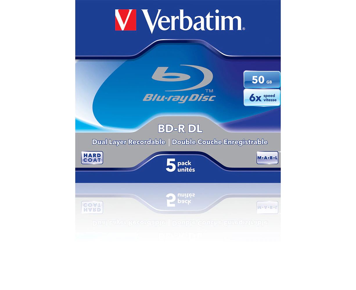 5PK Verbatim BD-R Dual Layer 50GB 6x Speed Recordable Blank Disc w/ Jewel Case