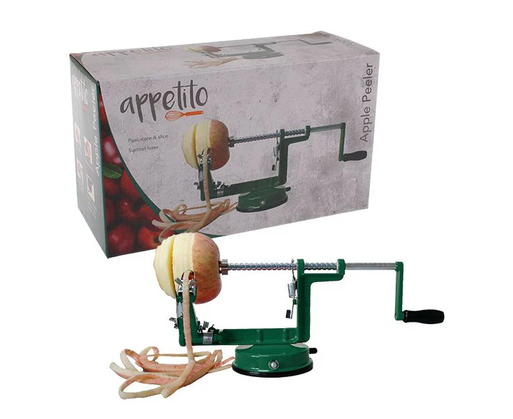 Appetito Apple Peeler/Corer & Slice Steel w/ Suction Base Handwash Only Green