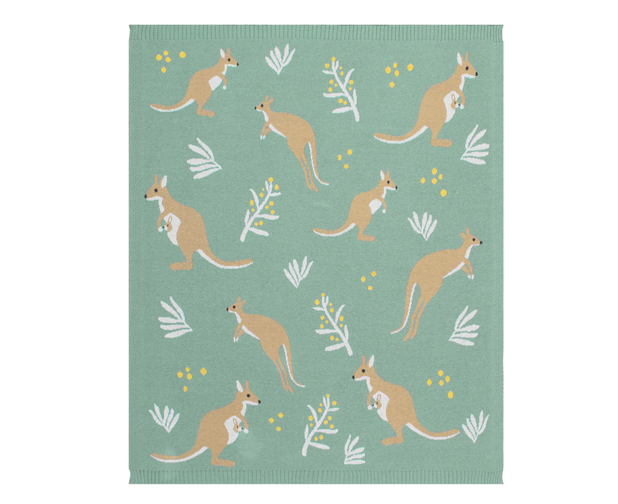 Living Textiles Australiana 85cm Cotton Baby Blanket/Comforter Kangaroo/Green