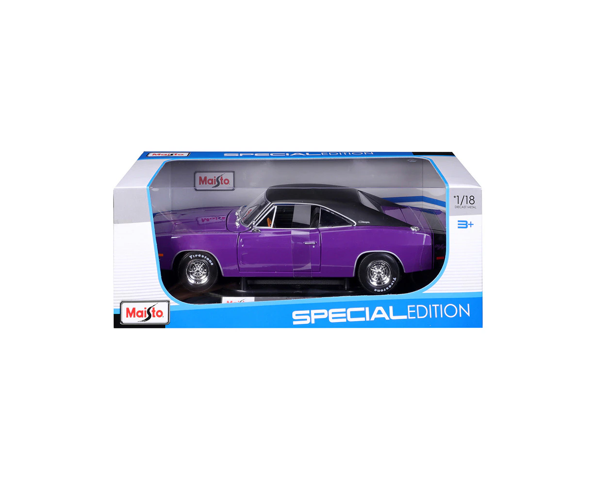 Maisto 1:18 1969 Dodge Charger R/T Purple with Black Roof Model Car Toy 3y+