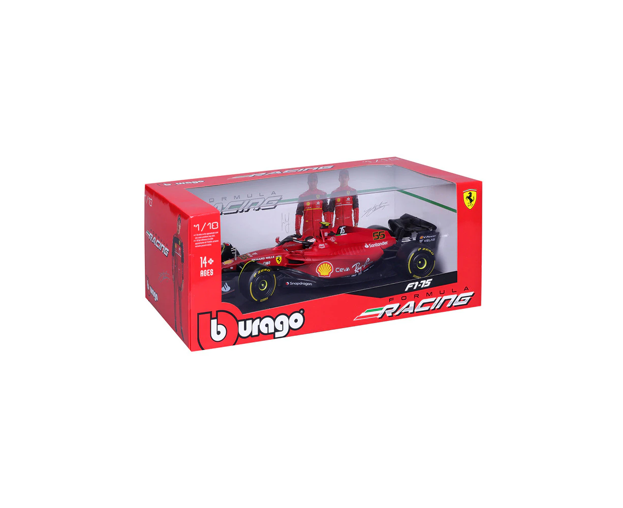 Bburago 1:18 Ferrari Racing 2022 F1 75 Sainz No. 55 Model Diecast Toy 14y+