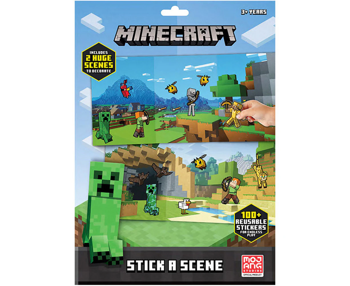 100pc Minecraft Kids Stick A Scene Reusable Stickers Fun Craft Activity Set 3y+