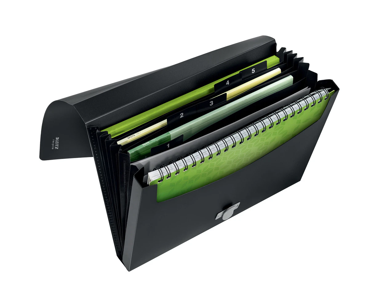 Leitz 5-Pocket Recycled Expanding A4 Document File Storage Organiser Black