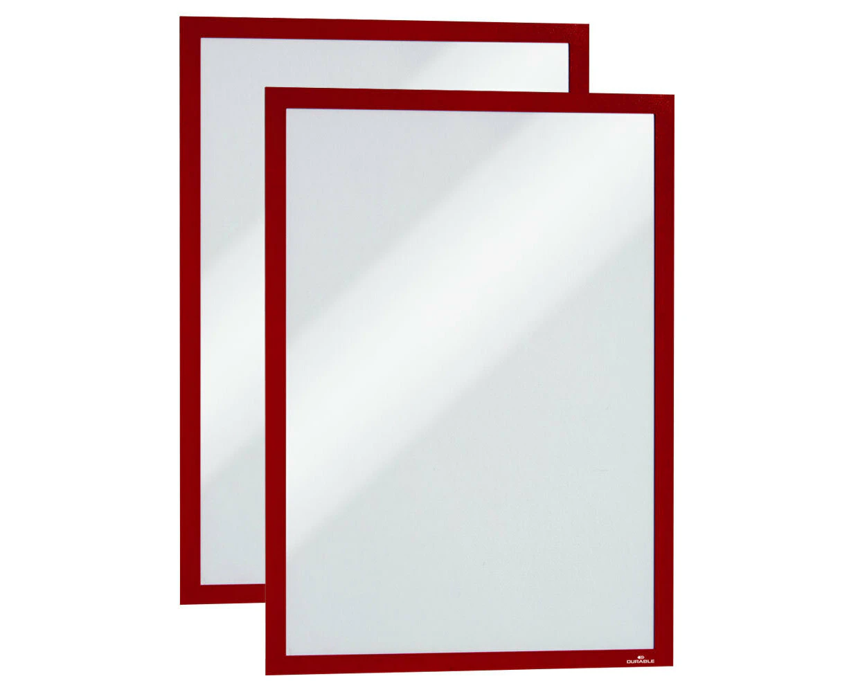 2pc Durable Duraframe A3 44.6cm Self Adhesive Magnetic Portrait Sign Holder Red