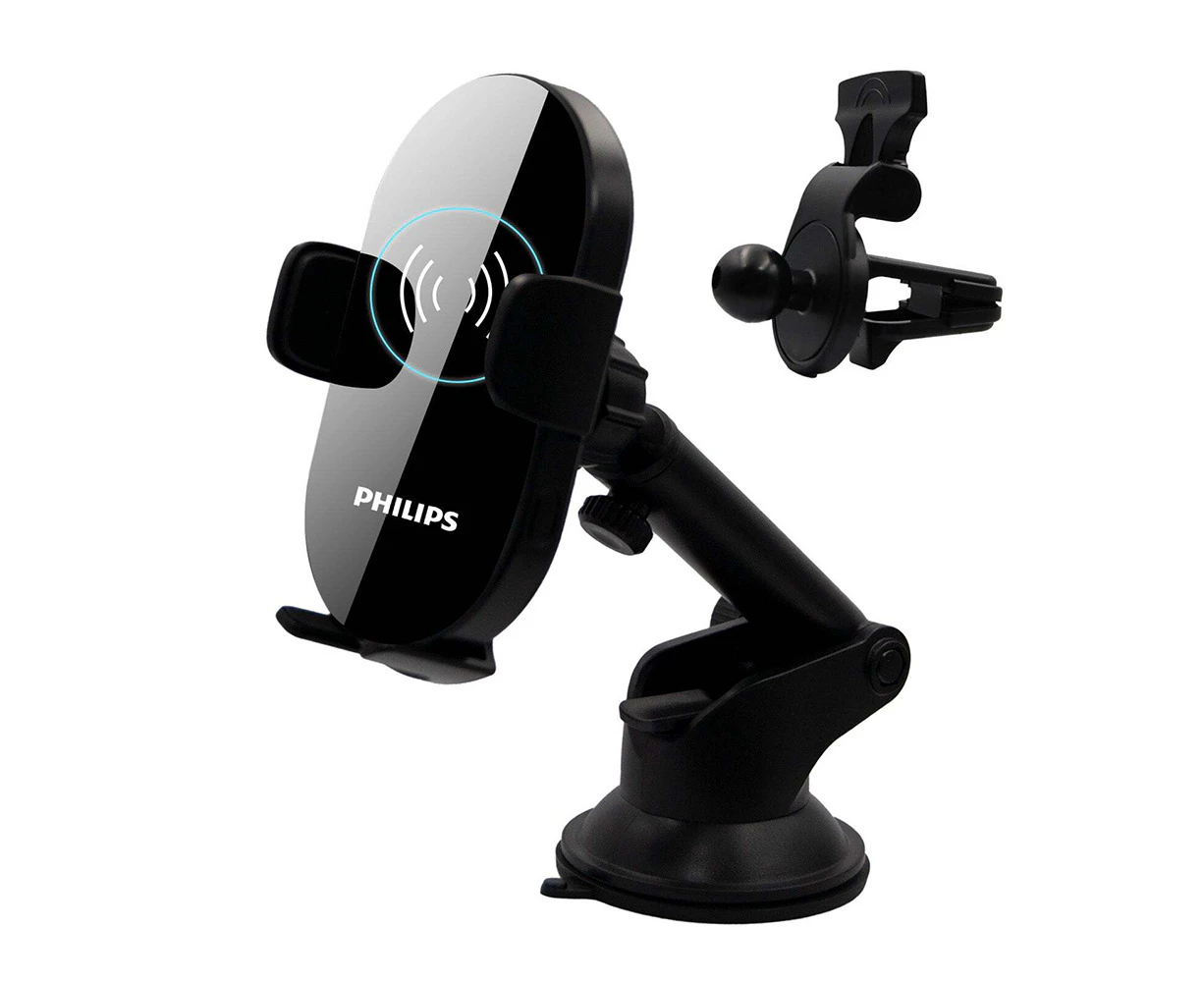 Philips 15W Qi Wireless Fast Charger Car Mount For Apple iPhone 14 Pro Max BLK