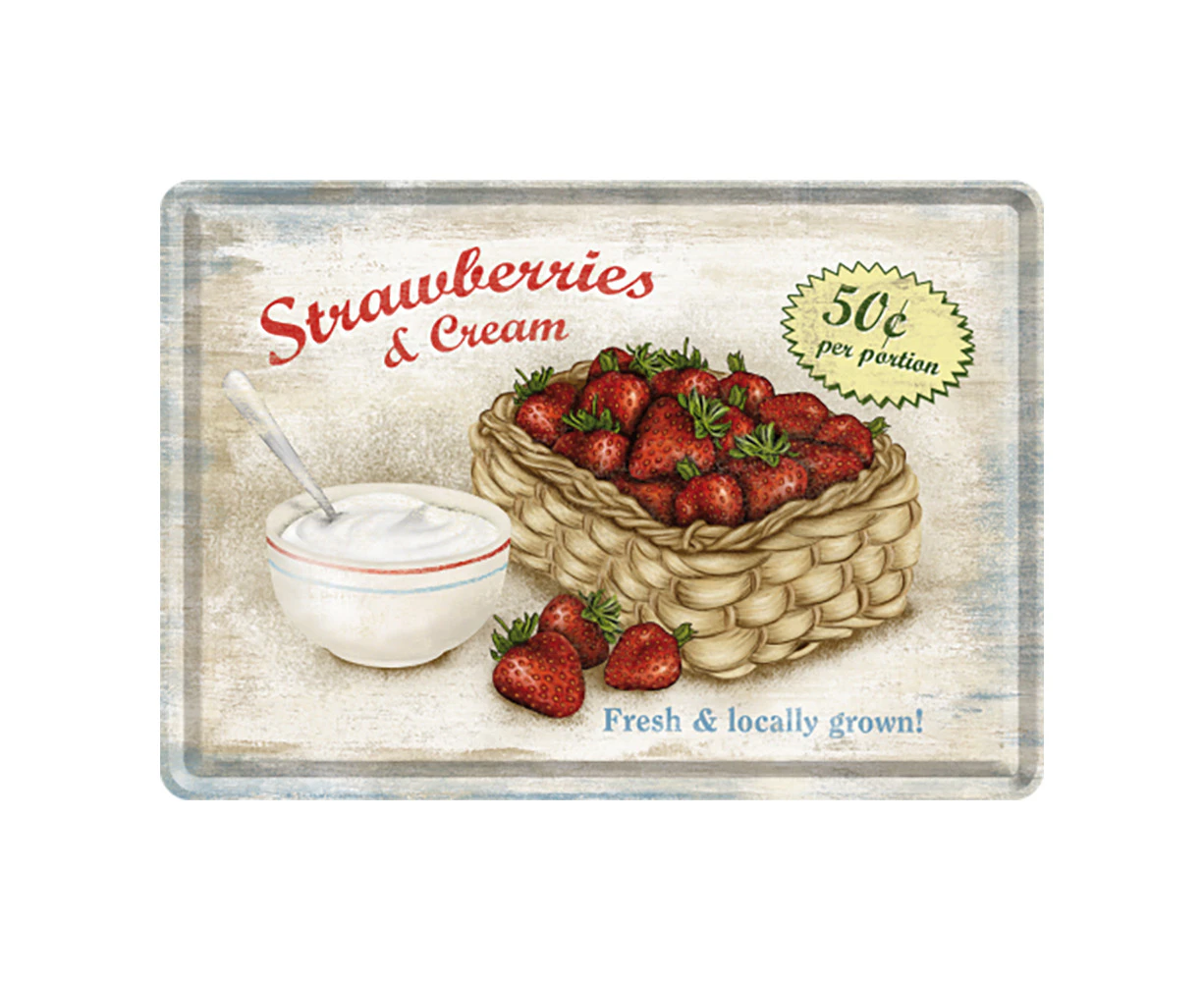 Nostalgic Art Metal/Paper Mail Postcard Strawberries & Cream w/Envelope 10x14cm