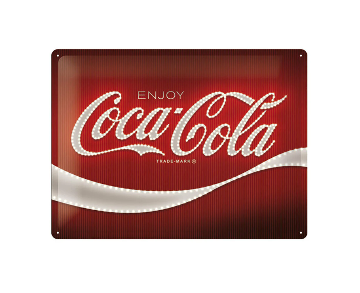 Nostalgic Art 30cm Large Sign Coca Cola Logo Red Lights for Home/Office/Cafe