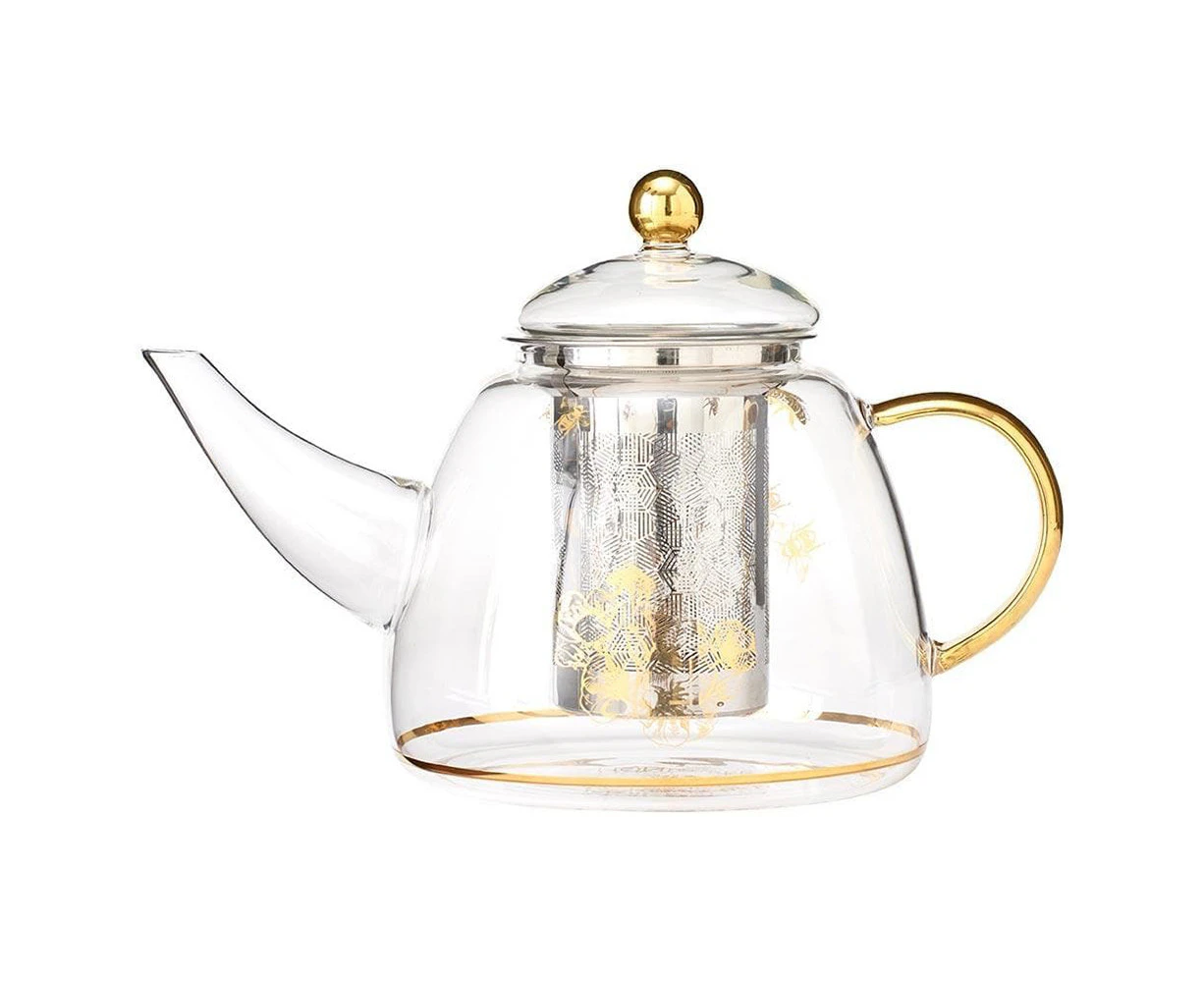 Ashdene 1300ml Honey Bee Transparent Glass w/Stainless Steel Tea Infuser Teapot