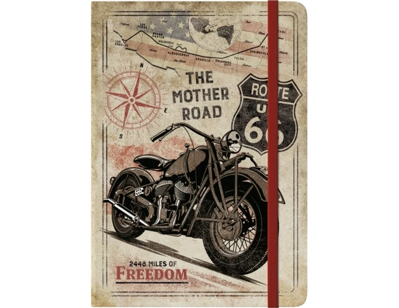 Nostalgic Art A5 Notebook Route 66 Bike Map Stationery 128 Pages w/ Hard Cover