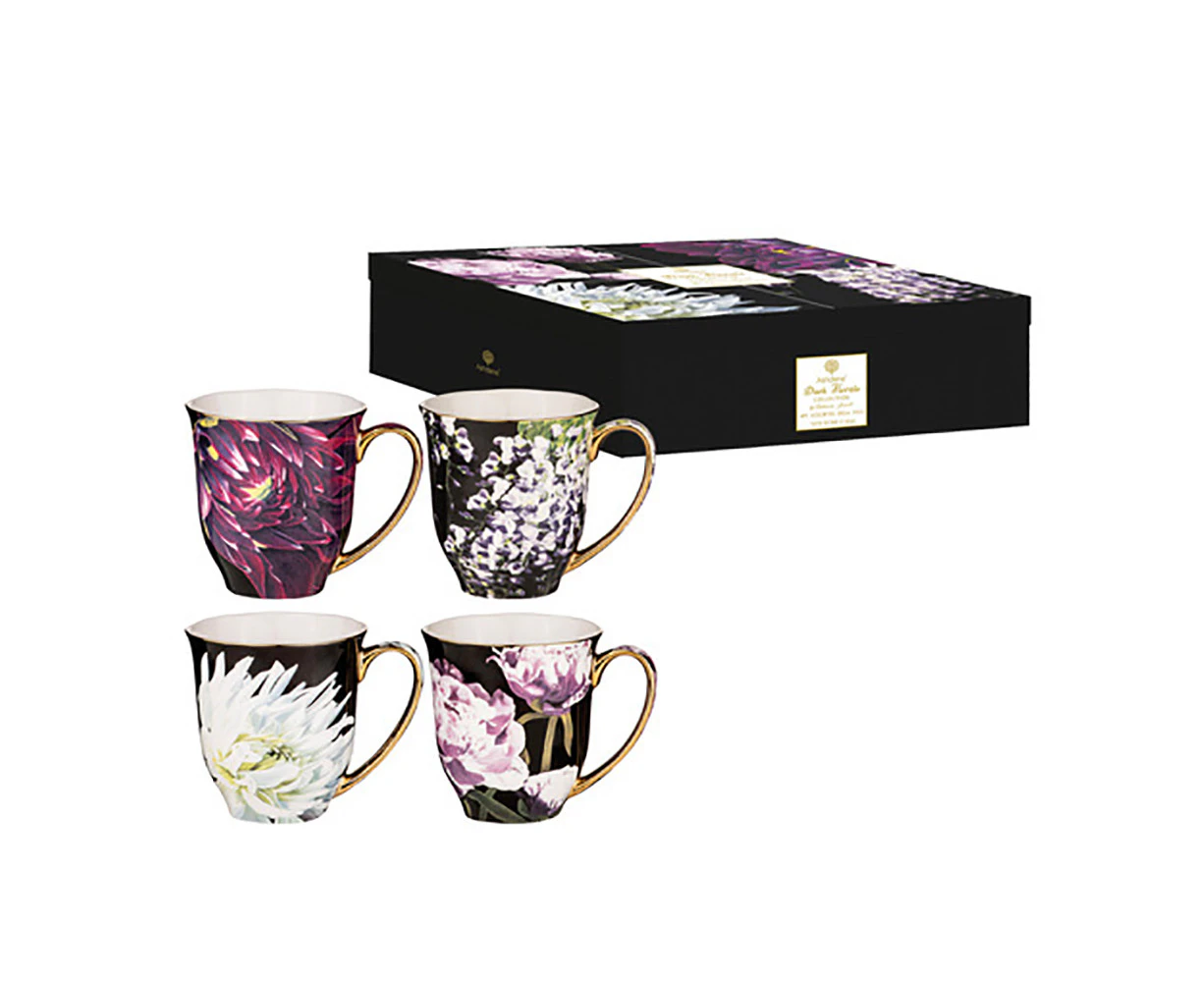 4pce Ashdene Dark Florals Coffee/Tea Drinking Cup/Mug Set 380ml New Bone China