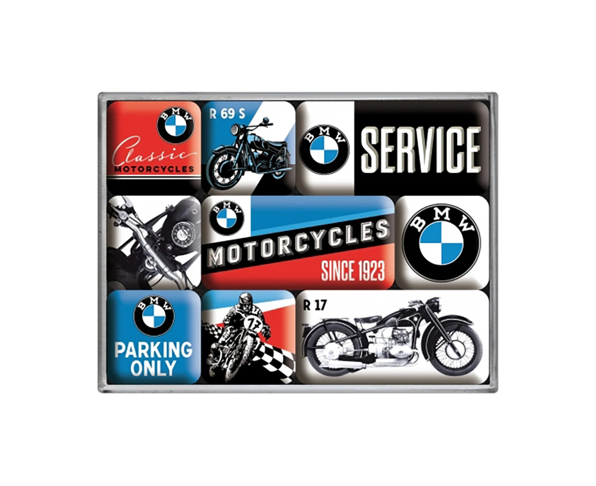 9pc Nostalgic Art Magnet Set BMW Classic Motorcycles Fridge Home/Kitchen Display