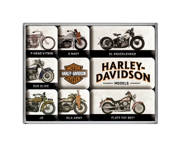 9pc Nostalgic Art Harley-Davidson Model Chart 2.2/4.5cm Magnet Set Fridge Decor