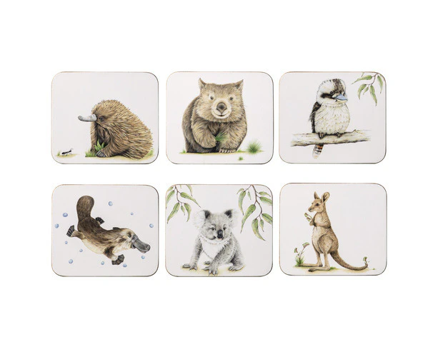 6pc Ashdene Bush Buddies 11x9.5cm Square Hardboard/Cork Coaster Beverage Pad