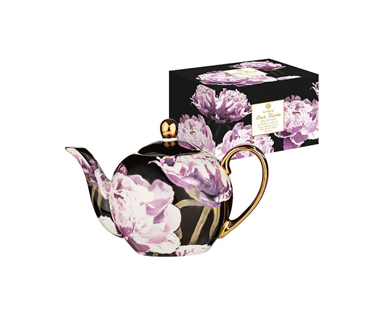 Ashdene Dark Florals Peony 1100ml Teapot Brewing w/ Stainless Steel Infuser