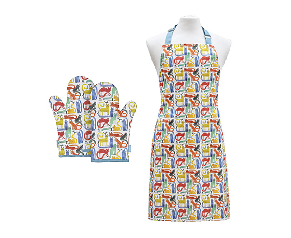 3pc Ashdene Quirky Cats Adjustable Apron/Oven Mitt/Glove Kitchen Set Cotton