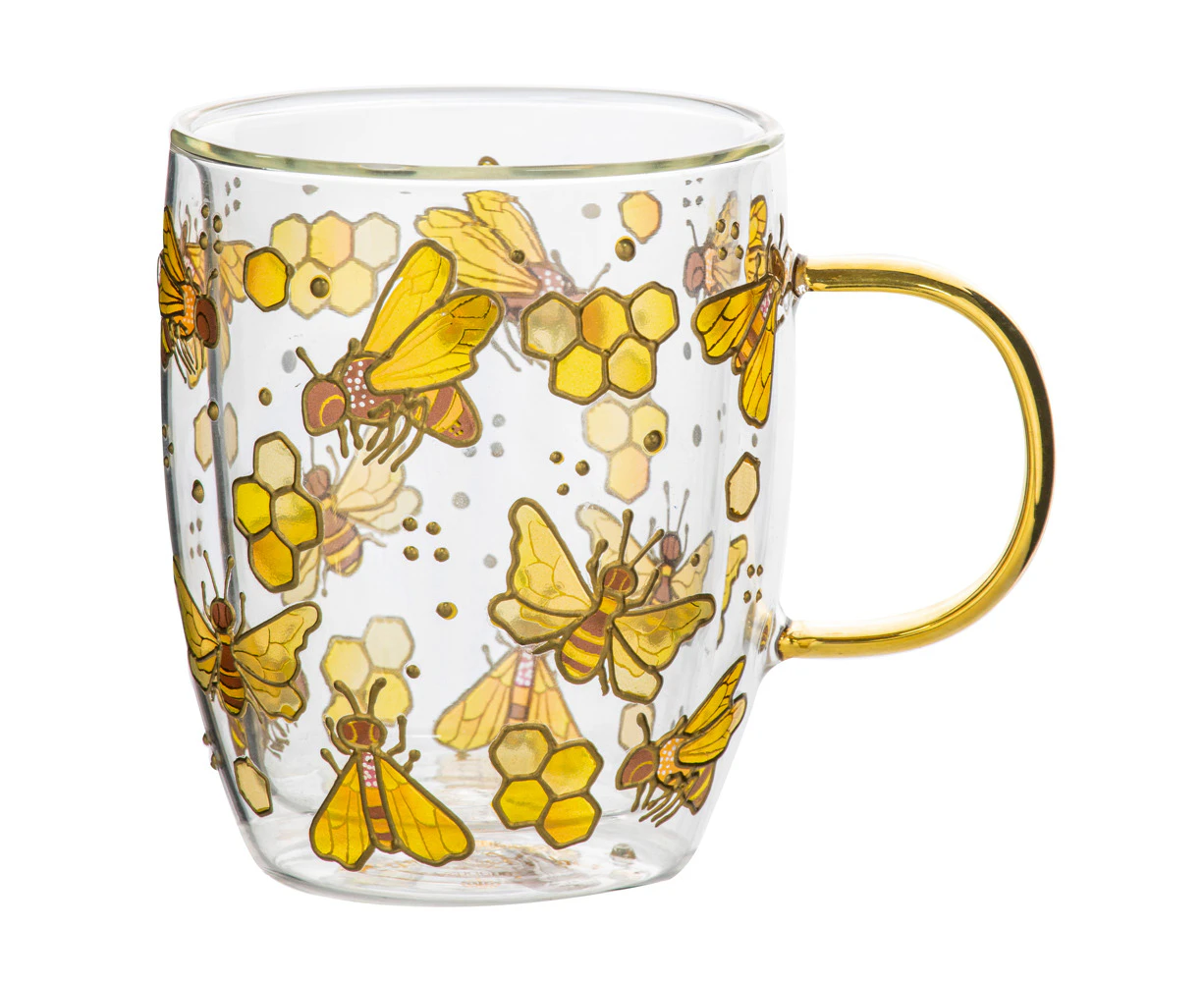 Ashdene Natures Keepers Double Walled 350ml Glass Mug Coffee/Tea Drink Cup Bee