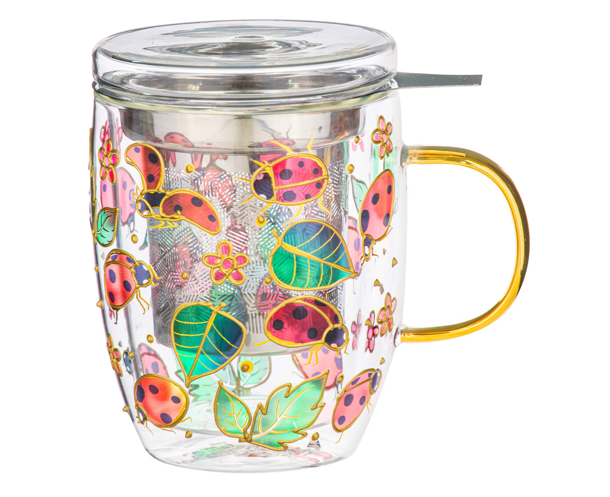 3pc Ashdene Natures Keepers 350ml Double Walled Mug Cup w/ SS Infuser Ladybug