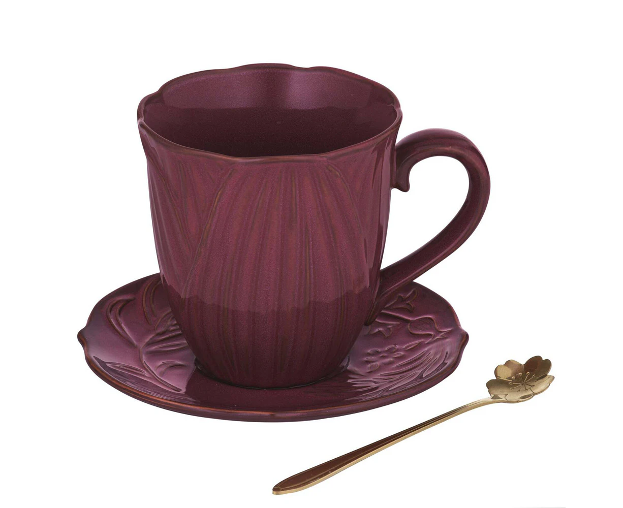 3pc Ashdene Petals Stoneware Mug Saucer & Spoon Gift Set Coffee/Tea Ruby Red