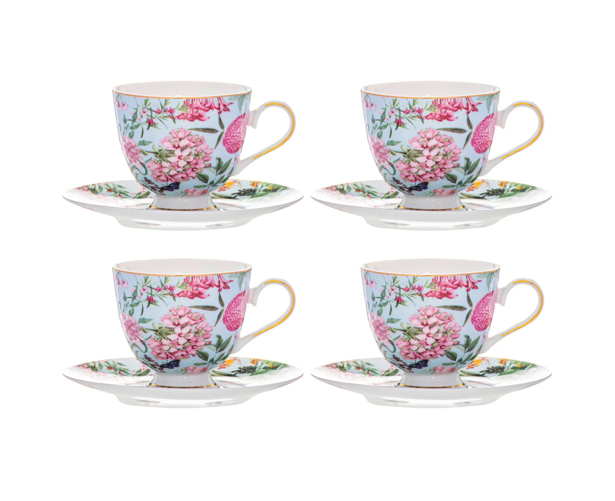 8pc Ashdene Romantic Garden 250ml Coffee Cup Mug & Saucer Set New Bone China