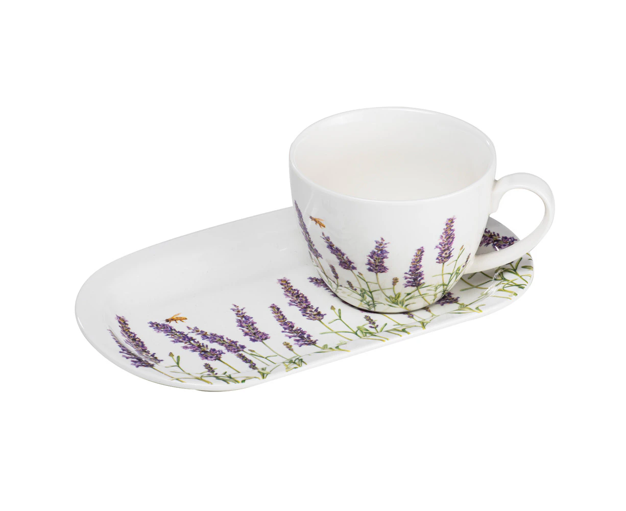 2pc Ashdene Lavender Fields Floral 500ml Mug/Plate Set New Bone China Tableware