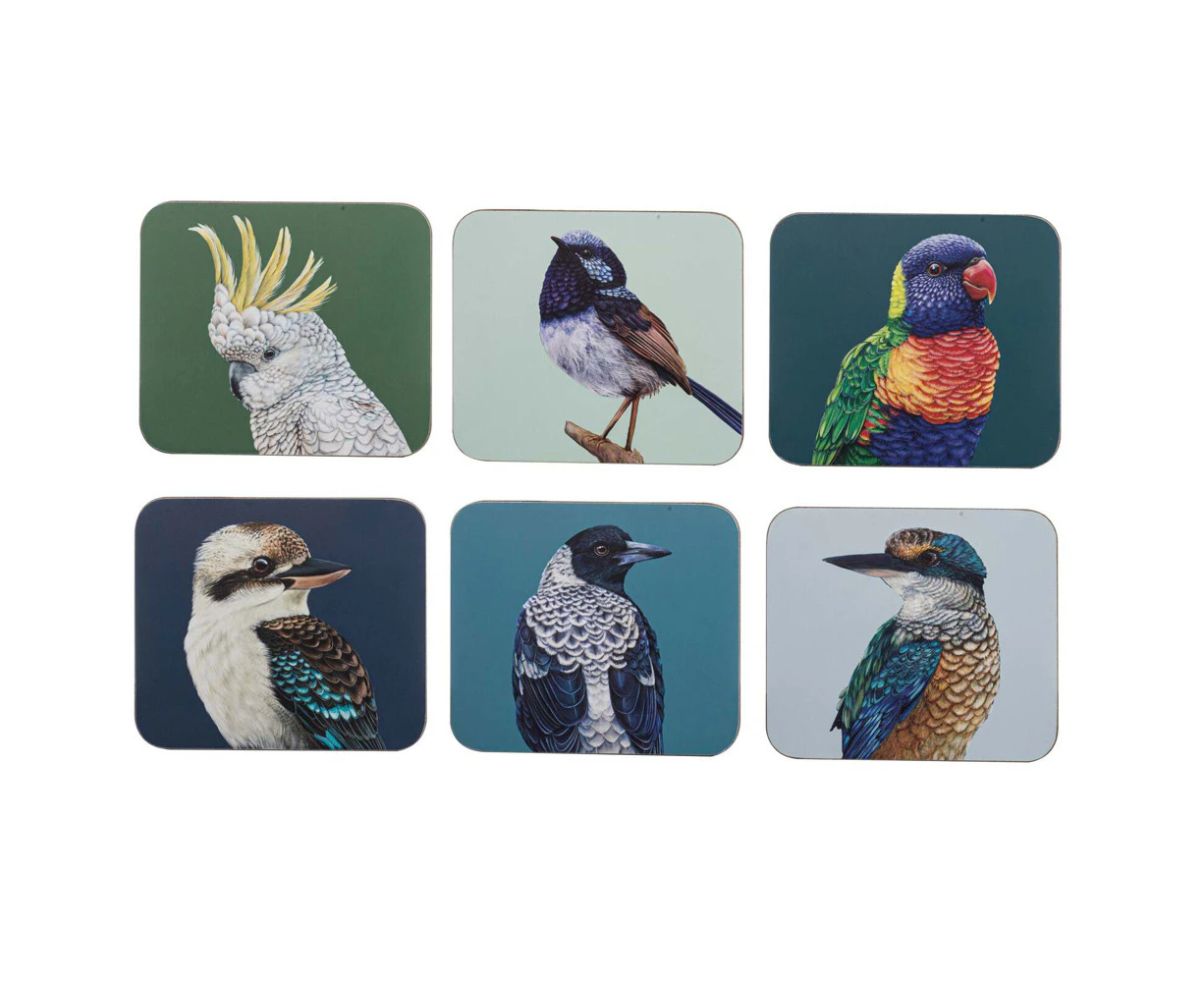 6PK Ashdene Hardboard/Cork 11cm Modern Birds Coaster Mat Table Protector Assort